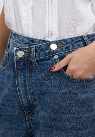 Cross Over Wide Leg Denim Pants