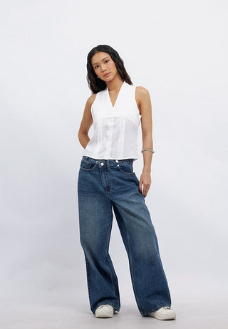 Cross Over Wide Leg Denim Pants