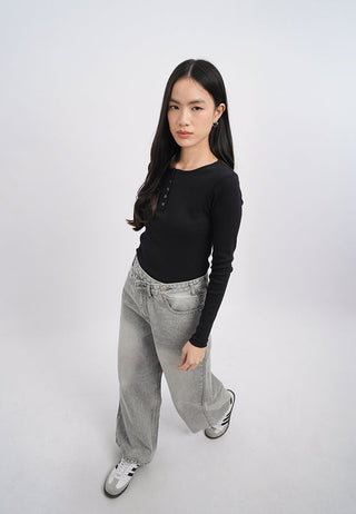 Cross Over Wide Leg Denim Pants