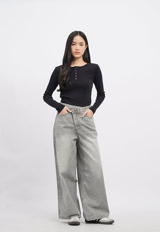 Cross Over Wide Leg Denim Pants