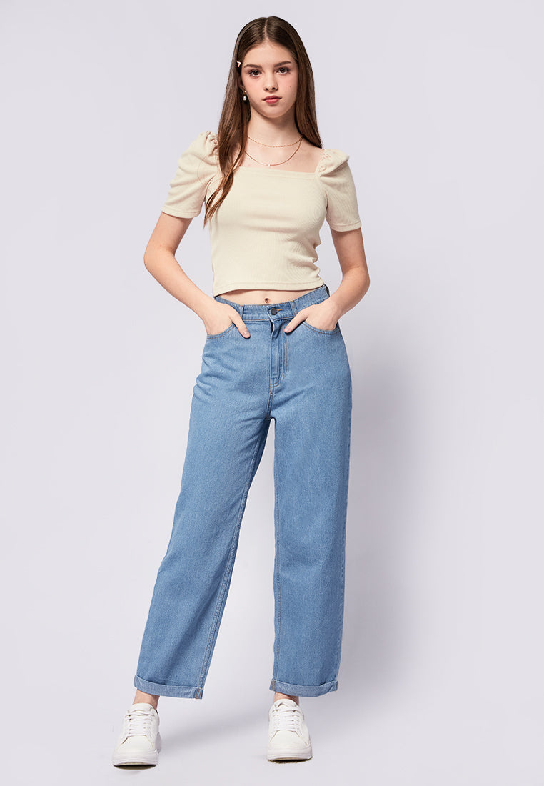 Roll-up boyfriend denim jeans pants