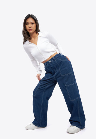 High Waist Loose Cargo Jeans
