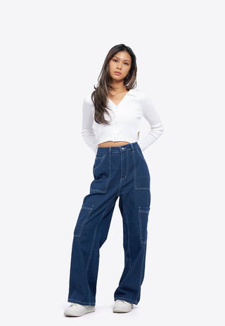 High Waist Loose Cargo Jeans
