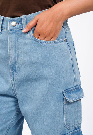 Wide Leg Cargo Denim Pants
