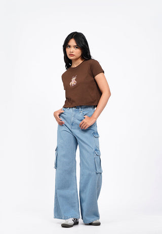Wide Leg Cargo Denim Pants