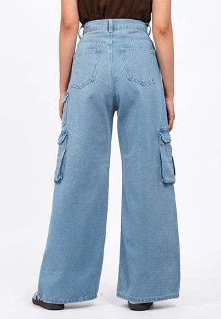Wide Leg Cargo Denim Pants