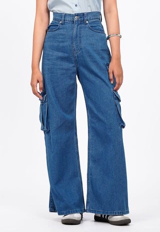 Wide Leg Cargo Denim Pants