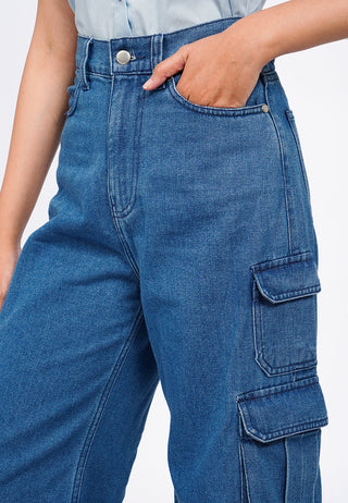 Wide Leg Cargo Denim Pants