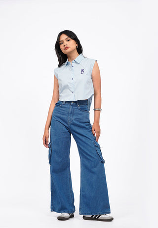 Wide Leg Cargo Denim Pants
