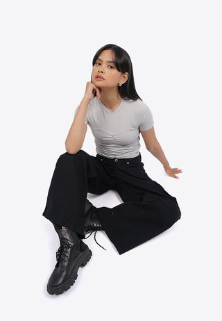 Wide Leg Denim Cargo Pants