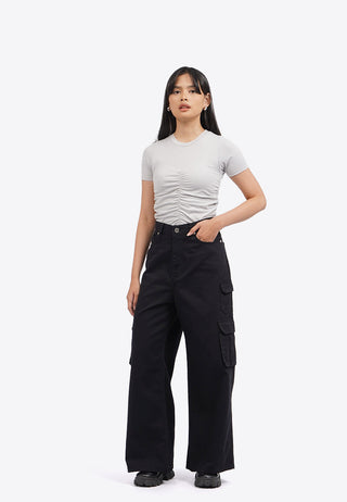 Wide Leg Denim Cargo Pants