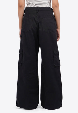Wide Leg Denim Cargo Pants