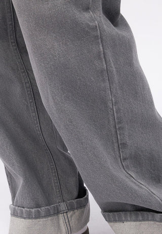 Turn Up Hem Straight Denim Pants