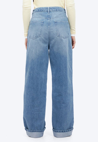 Turn Up Hem Straight Denim Pants
