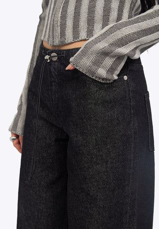 Wide Leg Drawstring Denim Pants