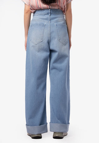 Rolled Up Wide Leg Denim Pants