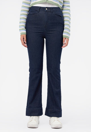 High Waist Flared Denim Pants Dark Blue