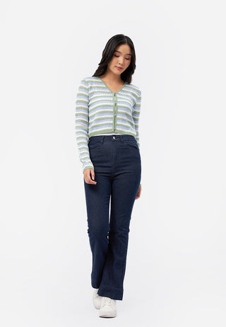 High Waist Flared Denim Pants Dark Blue