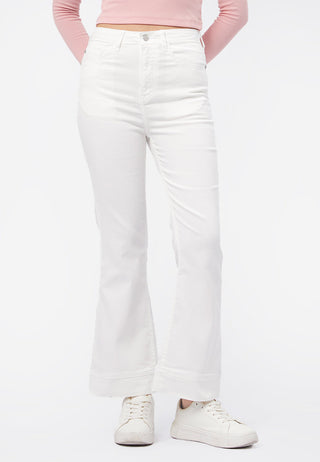 High Waist Flared Denim Pants Off White