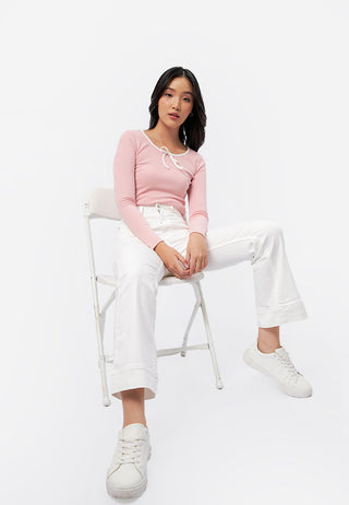 High Waist Flared Denim Pants Off White