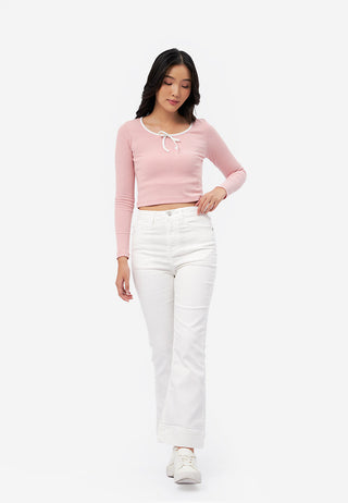 High Waist Flared Denim Pants Off White