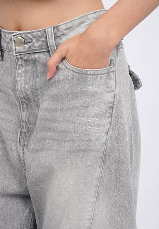 High Waist Cargo Denim Pants