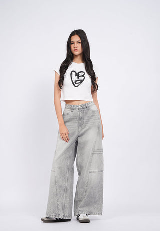 High Waist Cargo Denim Pants