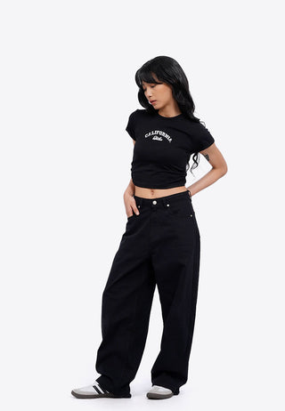 Mid Rise Barrel Denim Pants