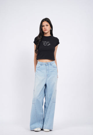 High Waist Cargo Denim Pants