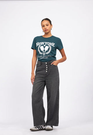 Straight Denim Pants with Button Opening