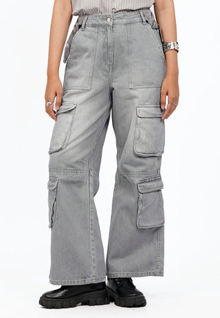 Wide Leg Cargo Denim Pants
