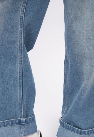 Turn Up Hem Straight Denim Pants