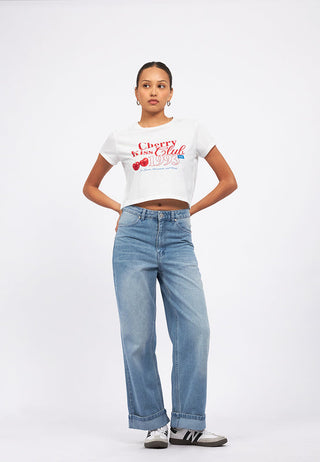 Turn Up Hem Straight Denim Pants