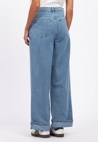 Turn Up Hem Straight Denim Pants