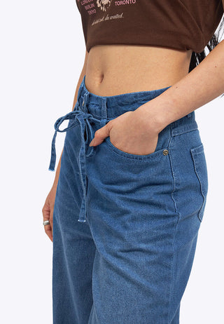 Wide Leg Denim Pants with Belt