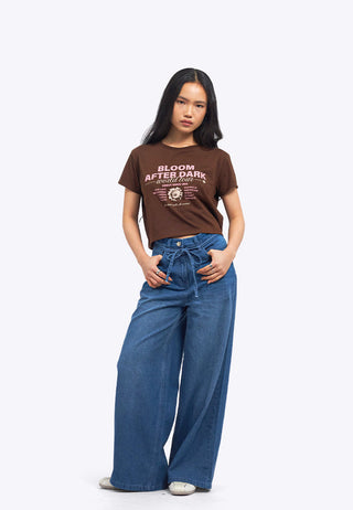Wide Leg Denim Pants with Belt