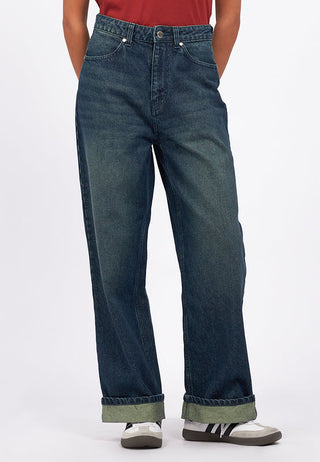 Turn Up Hem Straight Denim Pants