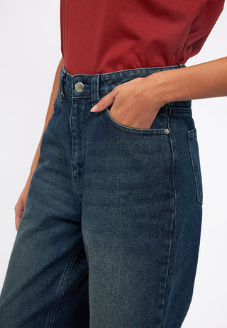 Turn Up Hem Straight Denim Pants