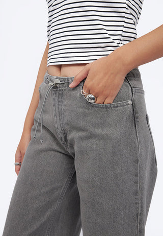 Wide Leg Drawstring Denim Pants