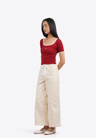 Wide Leg Pants with Stitch Details