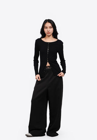Lace Details Wide Leg Pants