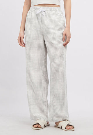 Printed Long Pajama Pants with Lace Trim