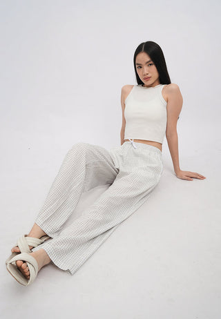 Printed Long Pajama Pants with Lace Trim