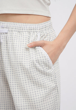 Printed Long Pajama Pants with Lace Trim