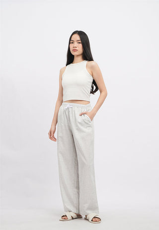 Printed Long Pajama Pants with Lace Trim