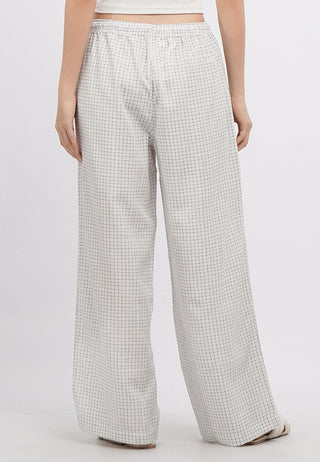 Printed Long Pajama Pants with Lace Trim
