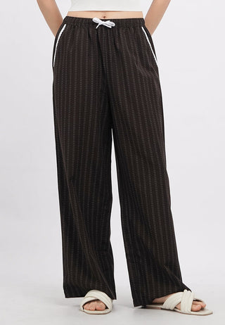 Printed Long Pajama Pants with Lace Trim
