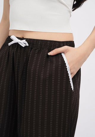 Printed Long Pajama Pants with Lace Trim
