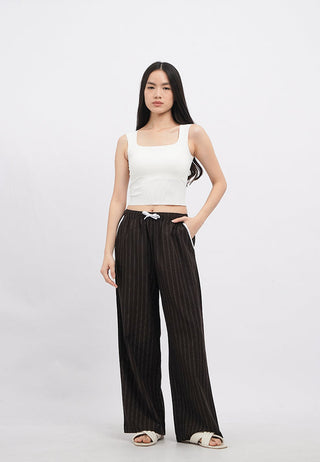 Printed Long Pajama Pants with Lace Trim
