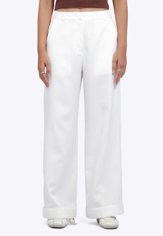 Straight Long Pants with Roll Up Hem